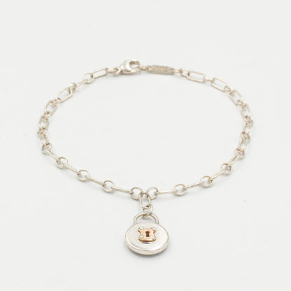 ティファニー ラウンド ロック チャーム ブレスレット 18.2cm シルバー 18K コンビ