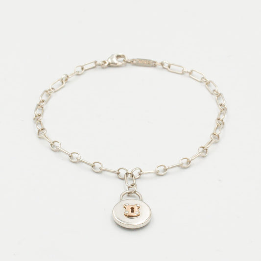 ティファニー ラウンド ロック チャーム ブレスレット 18.2cm シルバー 18K コンビ