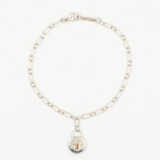 ティファニー ラウンド ロック チャーム ブレスレット 18.2cm シルバー 18K コンビ